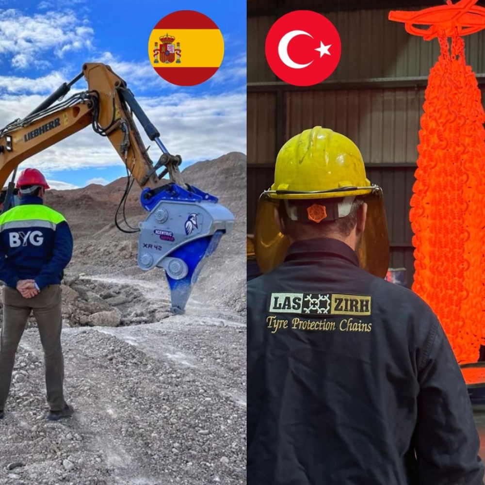 Koparma makineleri ve zincir üretimi sahnesi.